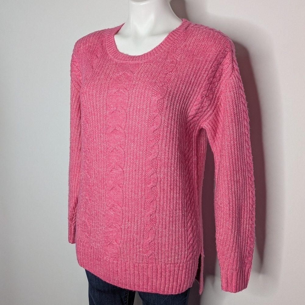Cabi Pink Cable Knit Long Sleeve Cotton Blend Sweater XS - Picture 2 of 7